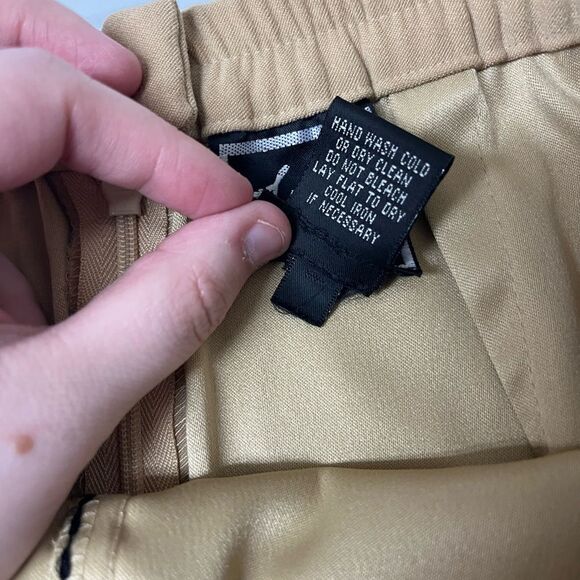 VTG 90s Lemmie Tan Faux Suede Midi Skirt w/ Black Contrast Stitching SZ 10 - Picture 5 of 7